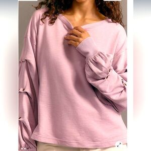 Anthropologie Pilcro mauve Tucked-Sleeve Pullover Sweatshirt Top Stud Ribbed XS